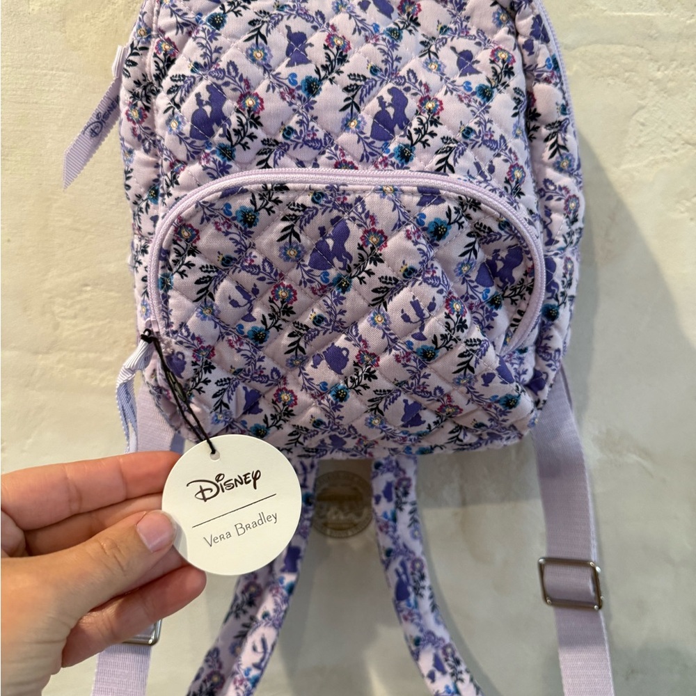 Floral Quilted Backpack in Purple and White - Picture 2 of 5